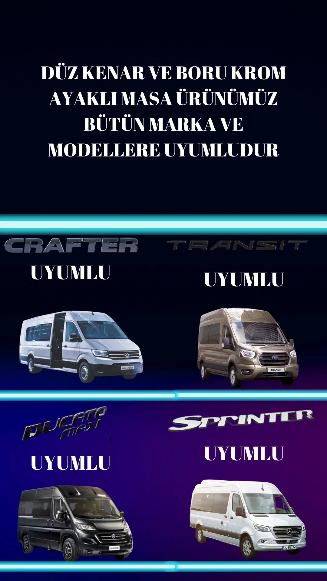 Krom Ayaklı Universal Masa