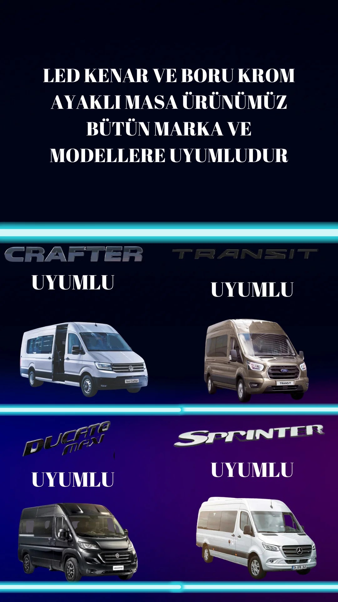 MİNİBÜS LED DİZAYN MASASI LED SPRİNTER CRAFTER DUCATO WOSWOGEN MERCEDES VİTO UNİVERSAL UYUMLUDUR