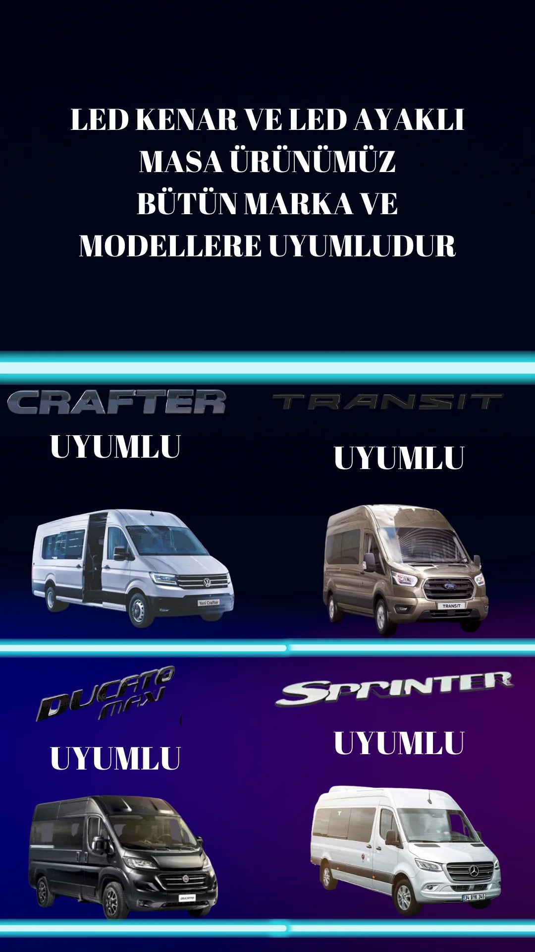 MİNİBÜS LED DİZAYN MASASI LED SPRİNTER CRAFTER DUCATO WOSWOGEN MERCEDES VİTO UNİVERSAL